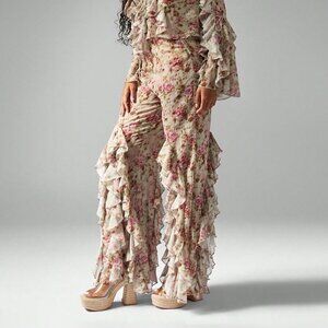 Multicolor Boho Women's Floral Ruffled Bell Bottom Pants